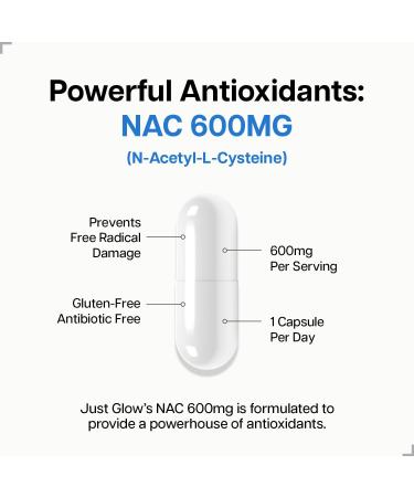 Just Glow NAC (N-Acetyl-L-Cysteine) 600mg - 250 Capsules | NAC Supplement | Pure NAC 600mg Capsule for Antioxidants | Maintenance of Good Health | Made in Canada | 250 Vegetable Capsules 250 count (Pack of 1) - Buy Online on GoSupps.com