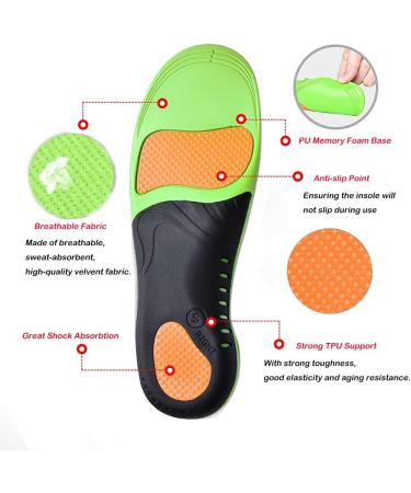 Plantar Fasciitis Arch Support Insoles - Gel Memory Foam - Green Small - Buy Online on GoSupps.com