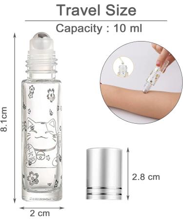 Alledomain 10Pcs 10ml Essential Oils Roller Bottles Clear Glass Roll on Bottles with Lucky Cat Pattern & Stainless Steel Roller & Silver Cap for Aromatherapy - Include Label Dropper & Opener - Buy Online on GoSupps.com