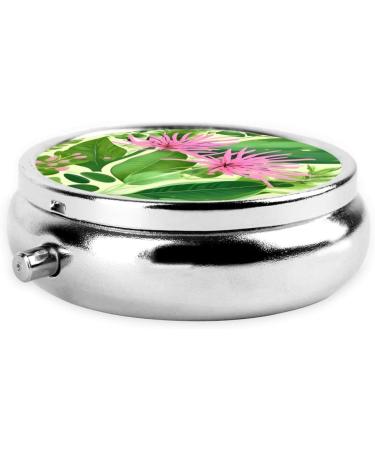 Pink Plant Flower Round Pill Box - 3 Compartment Portable Organizer for Travel & Purse - Buy Online on GoSupps.com