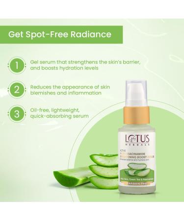 Lotus Herbals Active Aloe + Niacinamide Brightening Boost Serum | Enhances Radiance & Hydrates Skin | Praben Free | All Skin Types 30ml - Buy Online on GoSupps.com