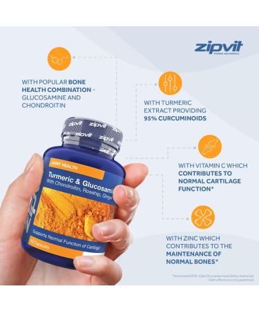 Turmeric Curcumin + Glucosamine & Chondroitin Complex with Vitamin C, Rosehip, Ginger, Zinc - 90 Capsules | Supports Joint Health | UK Supplier - Buy Online on GoSupps.com