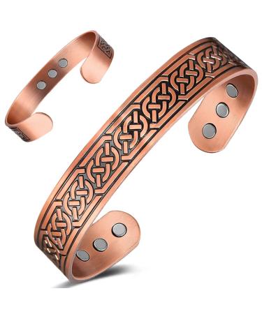 Cigmag 9X Mens Copper Bracelet Ultra Strength Magnet 99% Solid Pure Copper Magnetic Bracelets for Men Adjustable Brazaletes Cuff Bangles with Gift Box for Father's Day (Copper Axe Pattern)