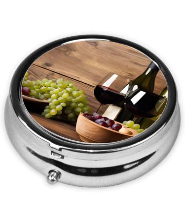 Wine Bottle Corks Grapes Printed Mini Round Pill Box | 3 Compartment Travel Pill Organizer | Portable Medicine Case for Home & Office - Buy Online on GoSupps.com