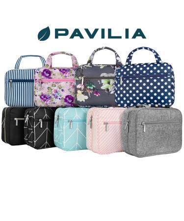 Pavilia Hanging Toiletry Bag - Travel Toiletries Organizer for Men and Women, Foldable Roll-up Design, Water Resistant with Mesh Pocket (Navy Stripe) - Buy Online on GoSupps.com