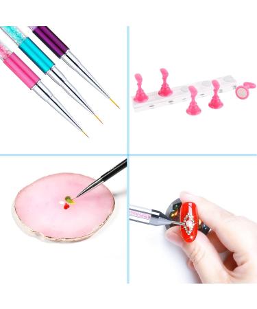 Egoguys DIY Nail Art Tools Manicure Kit Set - 3 Pack Nail Liner Brushes, Gem Picker, Wax Dotting Pen, Magnetic Display Stand, Resin Palette, Color Mixing Holder, Stickers - Pink - Buy Online on GoSupps.com