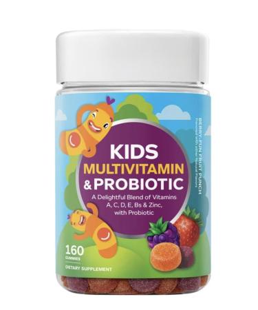Kids Multivitamin and Probiotic Gummies 160 Count with Vitamins A C D E B Complex and Zinc Berry Fruit Punch Flavored Ages 2-3 and 4+
