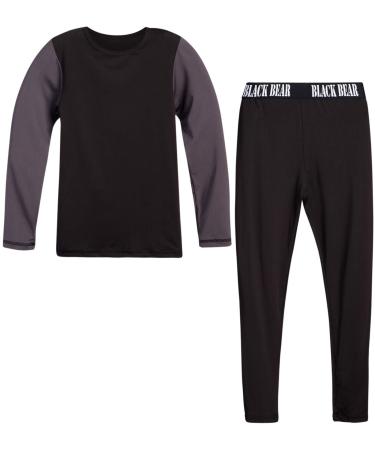 Black Bear Boys' Thermal Underwear Set - 2-Piece Performance Base Layer Long Sleeve T-Shirt and Long Johns Set Heather Grey/Black 12-14