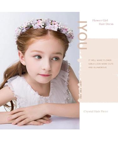 Iyou Princess Pearl Headdress | Pink Flower Headband & Crystal Bride Wedding Hair Accessories | Holy Communion Tiaras for Flower Girls - Buy Online on GoSupps.com