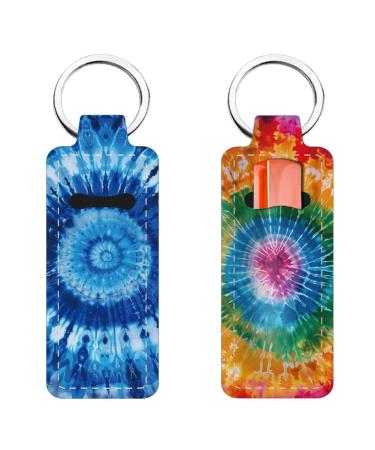 FREEBLOSS 2Pcs Chapstick Holder Keychain with Tye Dyeing Pattern 1.5x3.8'' Lip Balm Holder Keychain Lightweight Lipstick Sleeve Pouch for Women Gift