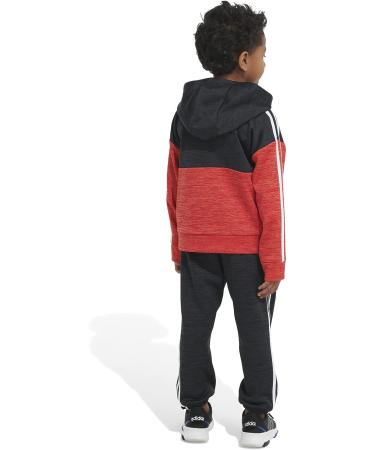 adidas Boys Long Sleeve Color Block Fleece Jacket Set - Size 7, Black Heather/Red - Buy Online on GoSupps.com