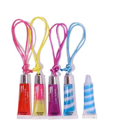 M&U Lip Gloss Necklace Set for Kids  4 Pcs Assorted Flavors Moisturizing Shimmer Glossy Lip Party Favor Make-up for Girls and Teens Ages 5+