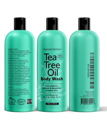 Natural Riches Tea Tree Body Wash - Itchy Skin Relief - Peppermint, Eucalyptus & Tea Tree Oil - Men & Women 2x16 fl oz - Buy Online on GoSupps.com