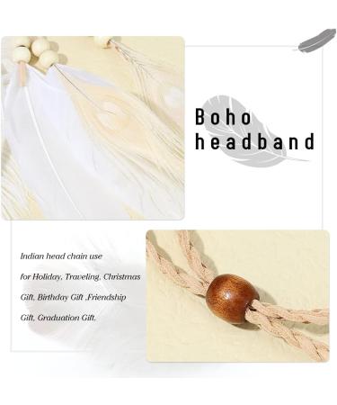 Yean Boho Feather Headband Indian Hippie Headpiece White Feather Head Chain Beads Hair Band Headdress Accessories for Masquerade Halloween Costume Parties - Buy Online on GoSupps.com