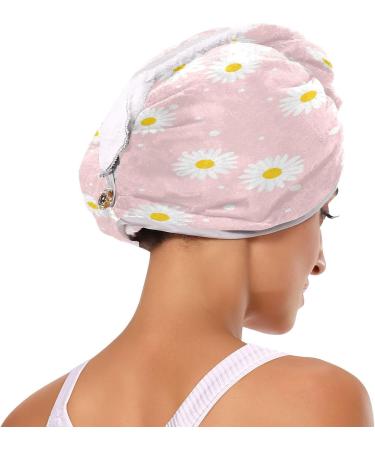 Buy Pink Daisy Dry Hair Cap - 2 Piece Quick Drying Towel Set with Button Headband | Super Absorbent & Soft Comfort for Fast Hair Drying - Buy Online on GoSupps.com