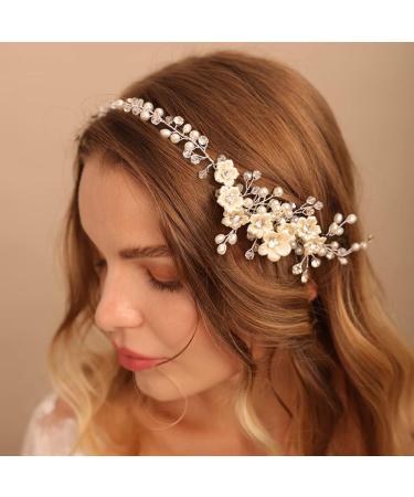 BERYUAN Bridal White Flowers Crystal Pearl hair comb Silver Hair Accessories for Wedding Women and Girls Side Flower Headband Hair Comb - Buy Online on GoSupps.com