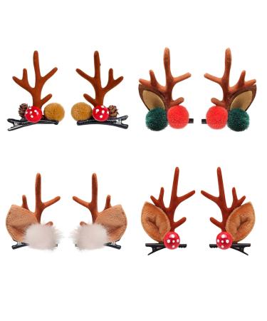 Golden Apple 4 Pairs Girls Novelty Antler Hair Clip Women Hair Barrettes Cute Deer Horn and Ears Christmas Hair Pins Xmas Party Supplies (Brown)