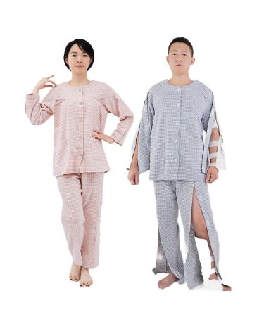 WEEOATAR Bedridden Patient Clothing Patient Clothes Disability Clothing Post-op Tearaway Clothes with Magic Sticks Patient Pajamas Nursing Aid for Elderly Disabled Dialysis and Bedridden(Grey1 L) Large Grey1