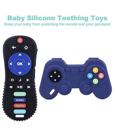 PalmPalm Baby Teether Toys - TV Remote and Gamepad Shape Silicone Teething Pacifiers for Babies 3-12 Months (Black+Blue) - Buy Online on GoSupps.com