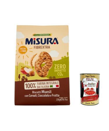Italian Gourmet E.R. Misura Integrali Fibrextra Muesli Whole Biscuits with Cereal Chocolate and Fruit Drops 100% Whole Wheat Flour High in Fibre 230 g Set of 6