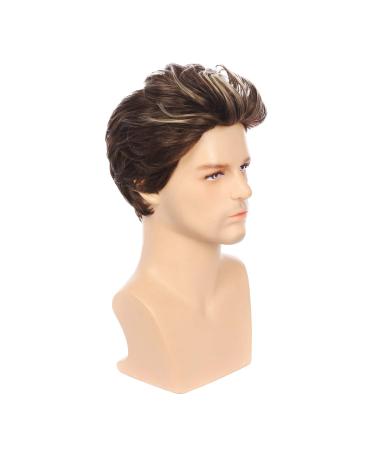 Swiking Men Short Brown Mix Blonde Wig - Layered Halloween Cosplay Party Hair Costume for Adults - Buy Online on GoSupps.com