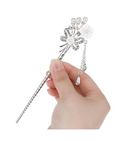 3-Piece Chinese Hair Stick & Japanese Hairpin Set - Pearl Rhinestone Flower Hair Accessories for Women - Vintage Tassel Chignon Jewelry - Traditional Style - Buy Online on GoSupps.com