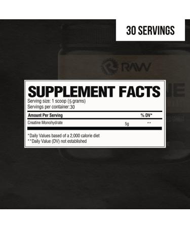 RAW NUTRITION Creatine Monohydrate Powder | Micronized Supplement for Workout Performance, Muscle & Strength | Unflavored 150g (30 servings) - Buy Online on GoSupps.com