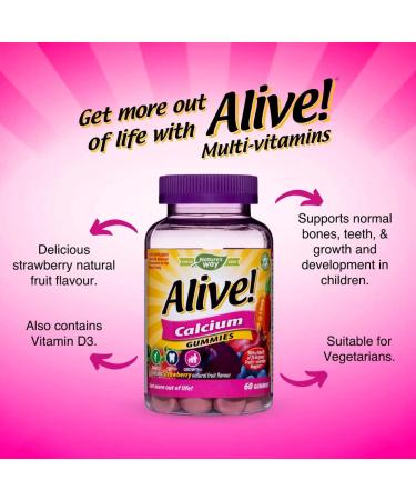 Alive! Calcium Gummies with Vitamin D3 - 60 Chewable Gummies for Adults & Children 3+ Years - Buy Online on GoSupps.com