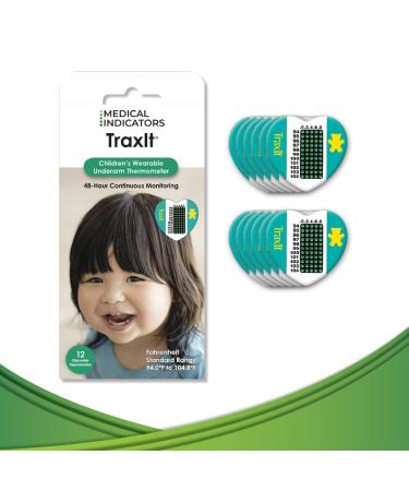 TraxIt 12 Pack - Fahrenheit - Children s Axillary Thermometer - Continuous Read Single-Use Pediatric Thermometer