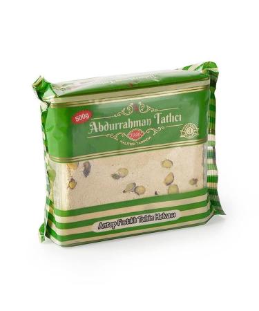 ABDURRAHMAN TATLICI Turkish Halva Dessert, Abdurrahman Tatlici Tahini Halwa, Sesame Tahini Sweet, Authentic Middle Eastern Candy Pistachio, Kosher, Gluten Free, Vegan (Pistachio-500gr) Pistachio-500 Grams