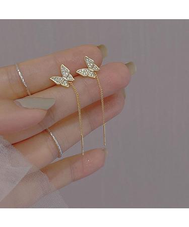 Vintage Crystal Butterfly Chain Earrings | Gold Bar Tassel Threader Jewelry for Women | Elegant CZ Ear Climbers - Buy Online on GoSupps.com