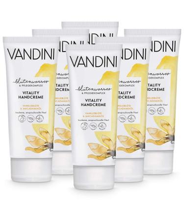 Vandini vitality hand cream women with vanilla bloom & macadamia oil - hand cream for dry & demanding skin - vegan hand cream for women without silicones parabens & mineral oil (6x 75 ml) 6 pieces - Buy Online on GoSupps.com