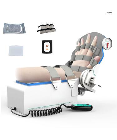 Electric Elbow Joint Rehabilitation Elbow Joint Stretching Trainer with 5-Finger Fixed and Joint Floating Design Adjustable 0-90 Bending/Stretch Angle for Arm Fracture