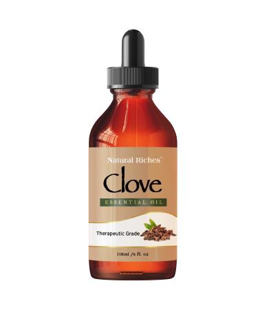 Natural Riches Pure Clove Essential Oil 4 Fl Oz, Therapeutic Grade for Tooth Ache Soothes Sore Muscles Clove Bud Oil Essential Oil for Teeth, Gums, Toothache, Skin Use and Hair Care.