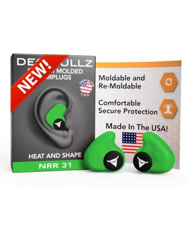 Decibullz - Custom Molded Earplugs, 31dB Highest NRR, Comfortable Hearing Protection for Shooting, Travel, Work and Concerts Green