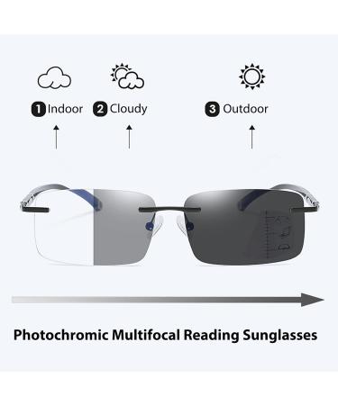 Photochromic Progressive Multifocal Reading Glasses - Blue Light Blocking Rimless Transition Sunglasses for Men & Women - Unisex Black-Clear 2.0x - Buy Online on GoSupps.com