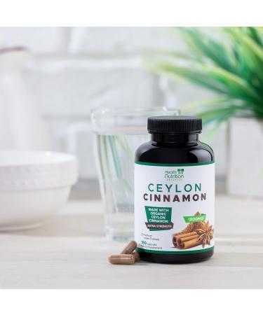 Ceylon Cinnamon Capsules 1800mg - Extra Strength Certified Organic True Cinnamon Powder Formula for Energy & Heart Support Bottled in USA Non-GMO Gluten Free Sugar Free Supplement 180 Capsules 180 Count (Pack of 1) - Buy Online on GoSupps.com