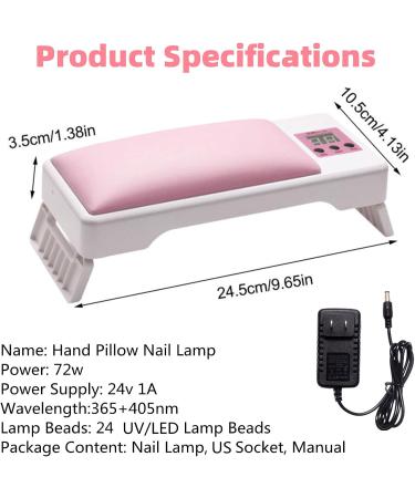 Hand Pillow Nail Lamp - 72W UV Nail Dryer for Gel Polish Curing | LED Light with 3 Timers - Pink | Perfect for Fingernails & Toenails - Buy Online on GoSupps.com