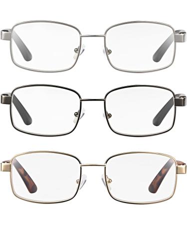 LADEESSE 3 Pack Reading Glasses for Men & Women - Metal Blue Light Blocking Computer Readers (1.5x) - Stylish Rectangle Thin Frame Spring Hinge - Gun Black & Leopard - Buy Online on GoSupps.com
