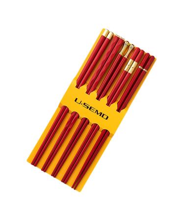 5 Pairs Flatware Japanese Sticks Style Utensils Valentines Stick Korean Frying Reusable Tableware Home Day Wooden Kitchen Chinese Eating Favors for Cooking Creative Chopsticks Kitchenware Rojo