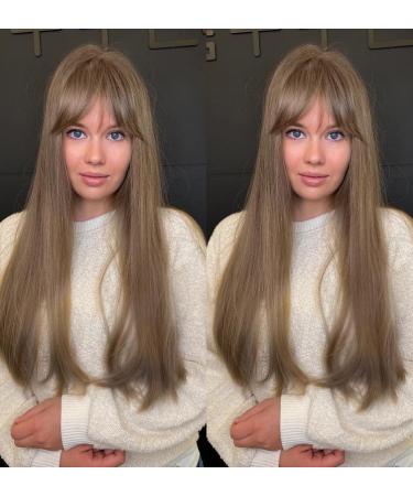 Vebonny Honey Brown Wig with Bangs Synthetic Hair Brown Wig for Women Long Hair Natural Wig Glueless Wavy Wig 24 Inch Vebonny-140 #Vebonny-140