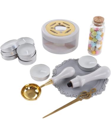 Letter Wax Sealing Kit - Wax Warmer Spoon Brass Head & Wooden Handle in Brown (Milky Gray) | International Shipping - Buy Online on GoSupps.com