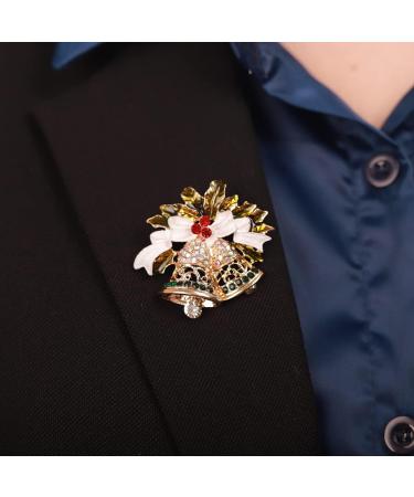 Enamel Christmas Bell Brooch with Crystal - Gold Brooches for Men & Women | Unisex Party Jewelry Corsage - Buy Online on GoSupps.com