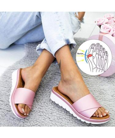 Women's comfortable platelet bands PU leather summer beach travel sandals flop flop corrections bunion corrector orthesensandals pink 35 (pink 36 EU) roze 43 EU