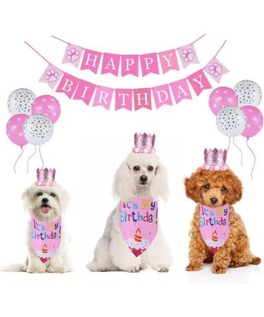 Dog Birthday Bandana Hat Banner Set | Pink Dog Party Decorations & Accessories for Boys & Girls - Buy Online on GoSupps.com