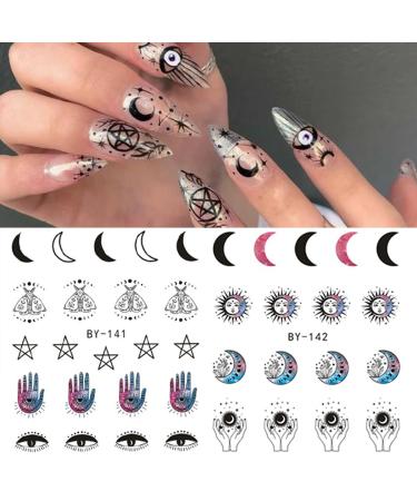 Designer Star Moon Nail Art Sticker Set - 12 Sheets | Luxury Water Transfer Decals for Gothic Nails | DIY Nail Decoration for Women - Buy Online on GoSupps.com