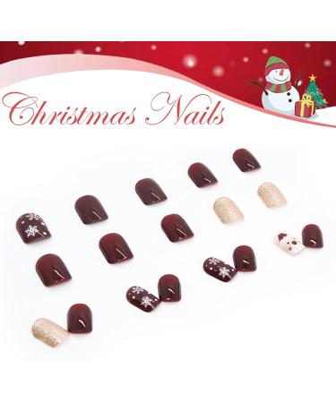 Christmas False Nails Set - 24Pcs Red Short Square Press on Nails with Santa & Snowflake Xmas Glitter. Perfect for Women & Girls Festival Holiday Nail Art - Buy Online on GoSupps.com
