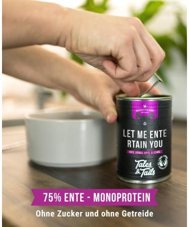 Tales & Tails Let me Entertain You Wet dog food | With 75% duck as animal protein source | Monoprotein | High acceptance and tolerance | 12 x 400 g - Buy Online on GoSupps.com