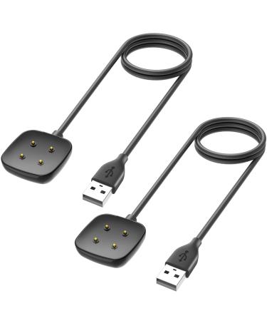 Trami 2 Pack Compatible with Fitbit Sense&Versa 3 Charger Replacement USB Charging Cable Cord Stand for Versa 3/Versa 4/Sense/Sense 2 Watch 3.3ft+3.3ft
