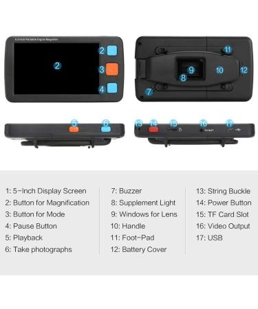 5 Portable Digital Magnifier Handheld Electronic Low Vision Reading Aid - LCD Display, 4-32X Zoom, Multiple Color Mode - Black - Buy Online on GoSupps.com